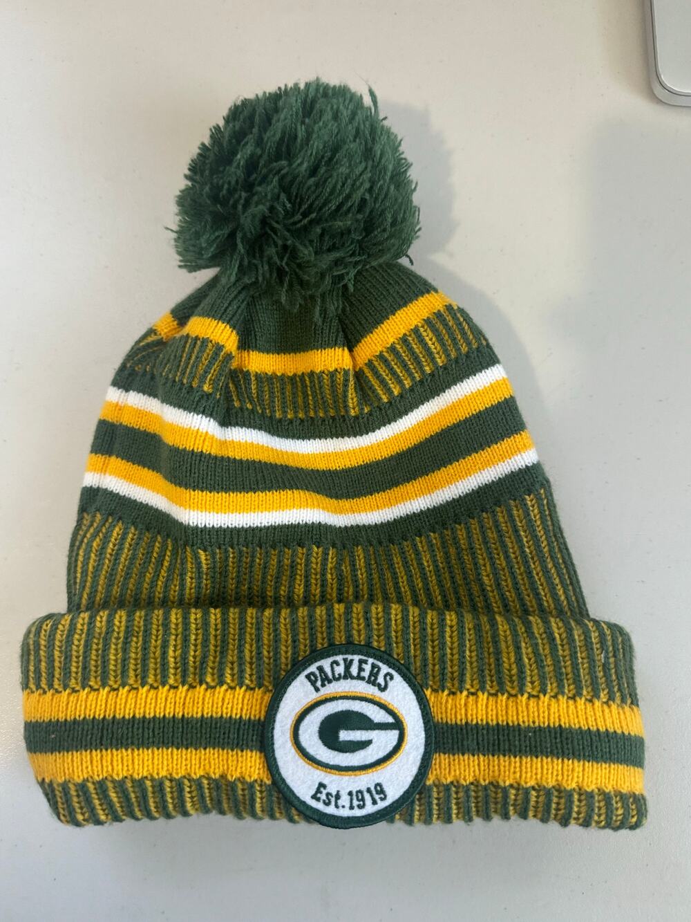 NFL Fanatics Green Bay Packers Football Stripped Winter Beanie Hat